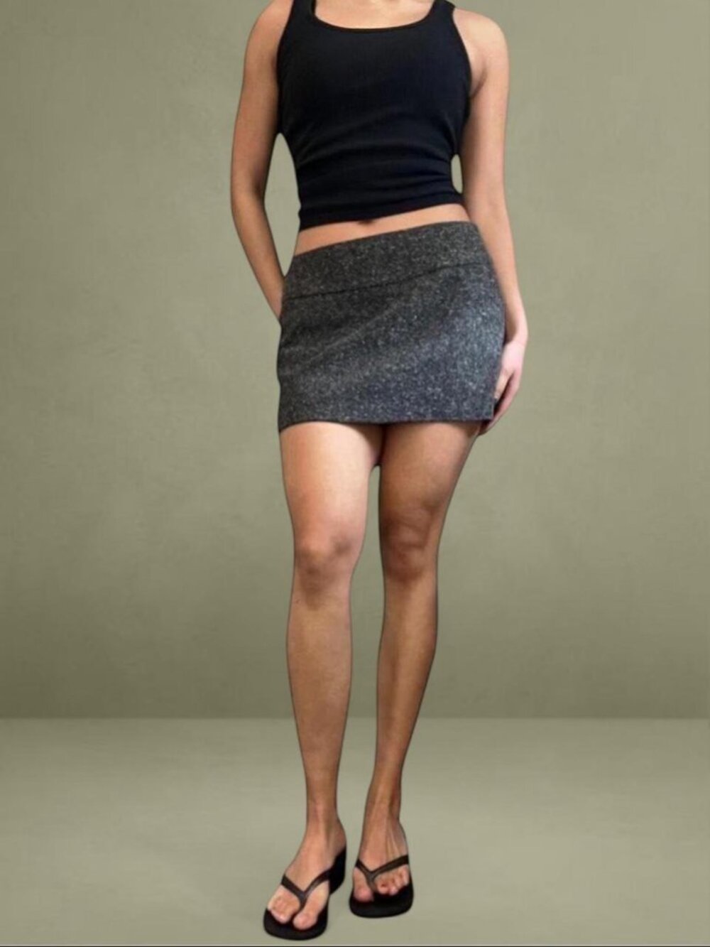 Grey marled wool-feel mini skirt